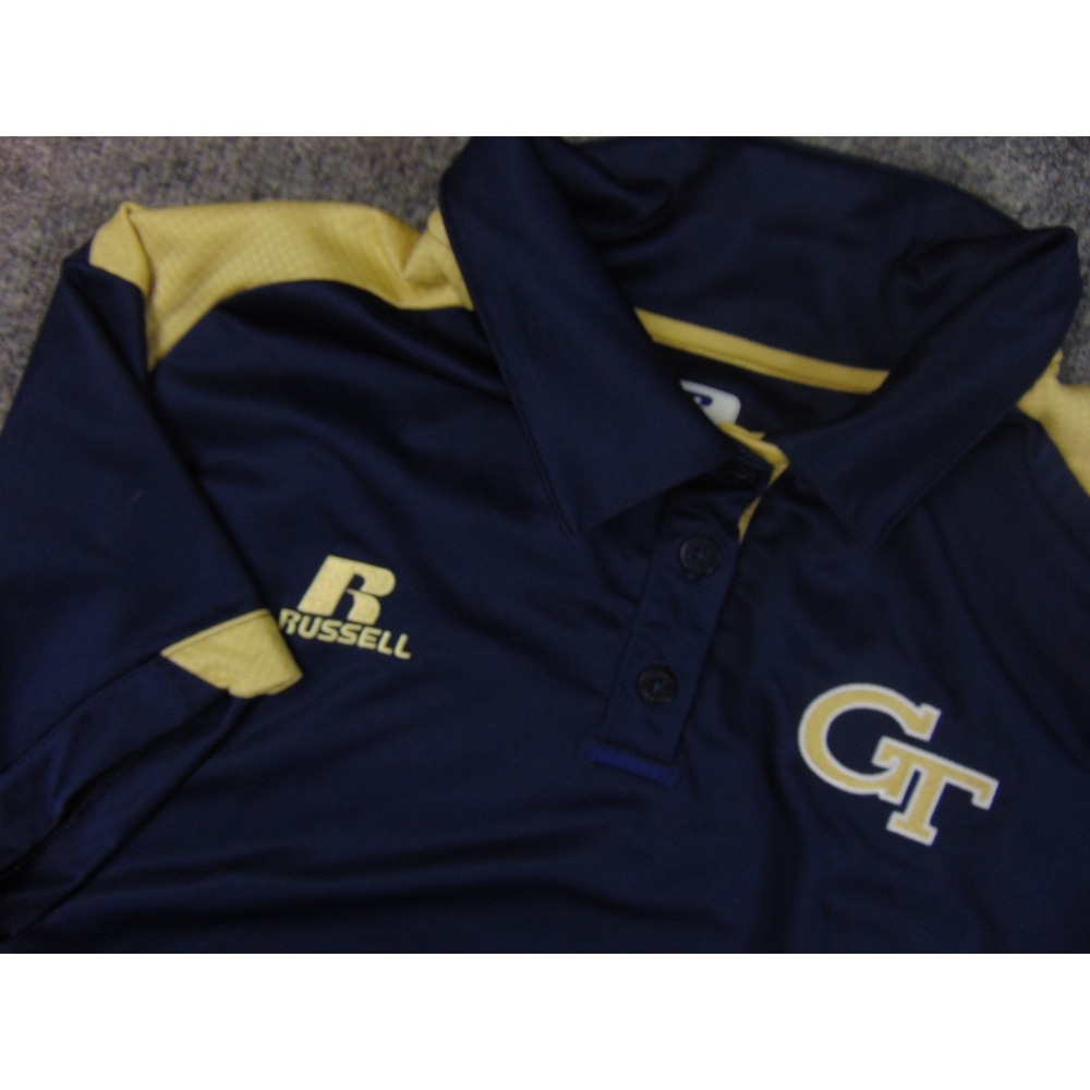 Georgia Tech Yellow Jackets Shirt Mens‎ Med Navy Blue Gold Dri Power Russell